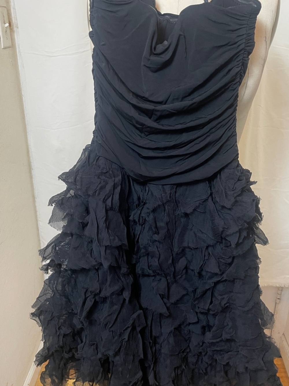 BCBGMaxAzria Black Strapless Ruffled Cocktail Dress - Picture 7 of 13